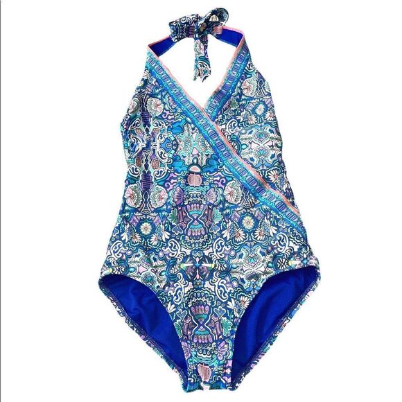 Laundry By Shelli Segal Boho Pattern Tie Neck Swimsuit - Picture 2 of 11